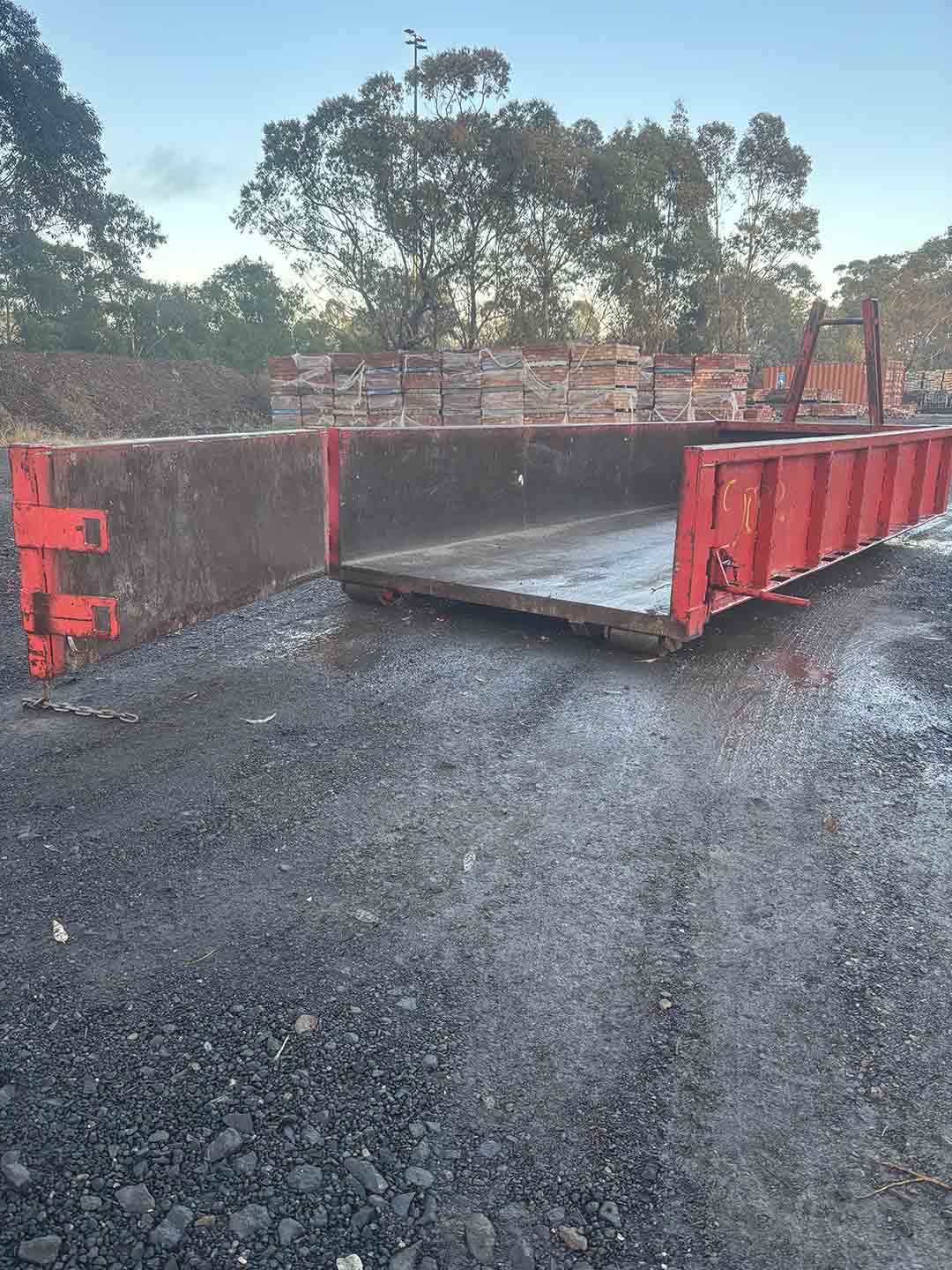 s1c Red 6m³ walk-in bin with its rear door swung open